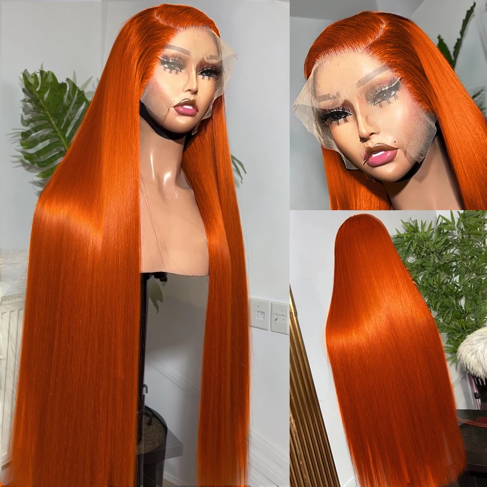 Straight Ginger Orange Colored 13x4 Lace Front 13x6 Lace Frontal human hair wig 30 40 Inches