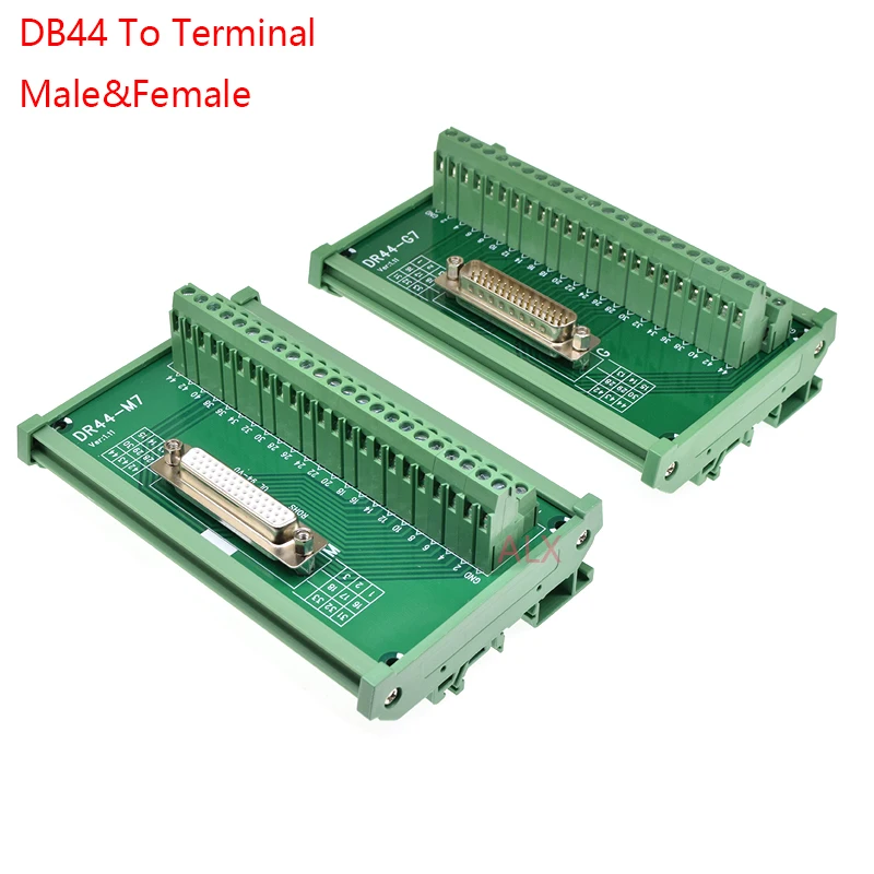 Masculino e Feminino Soquete para Terminal Bloco Adapter Pcb Board D-sub 44pin Connector Converter Montagem em Trilho Din 1pc Db44