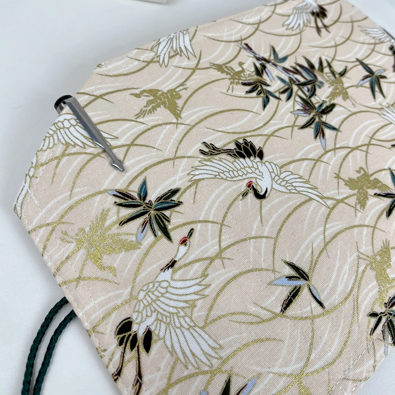 레트로 중국풍 펜 커튼 수제 펜 가방 대용량 펜 가방 5+1팩 노란 구름 크레인 롤 필통