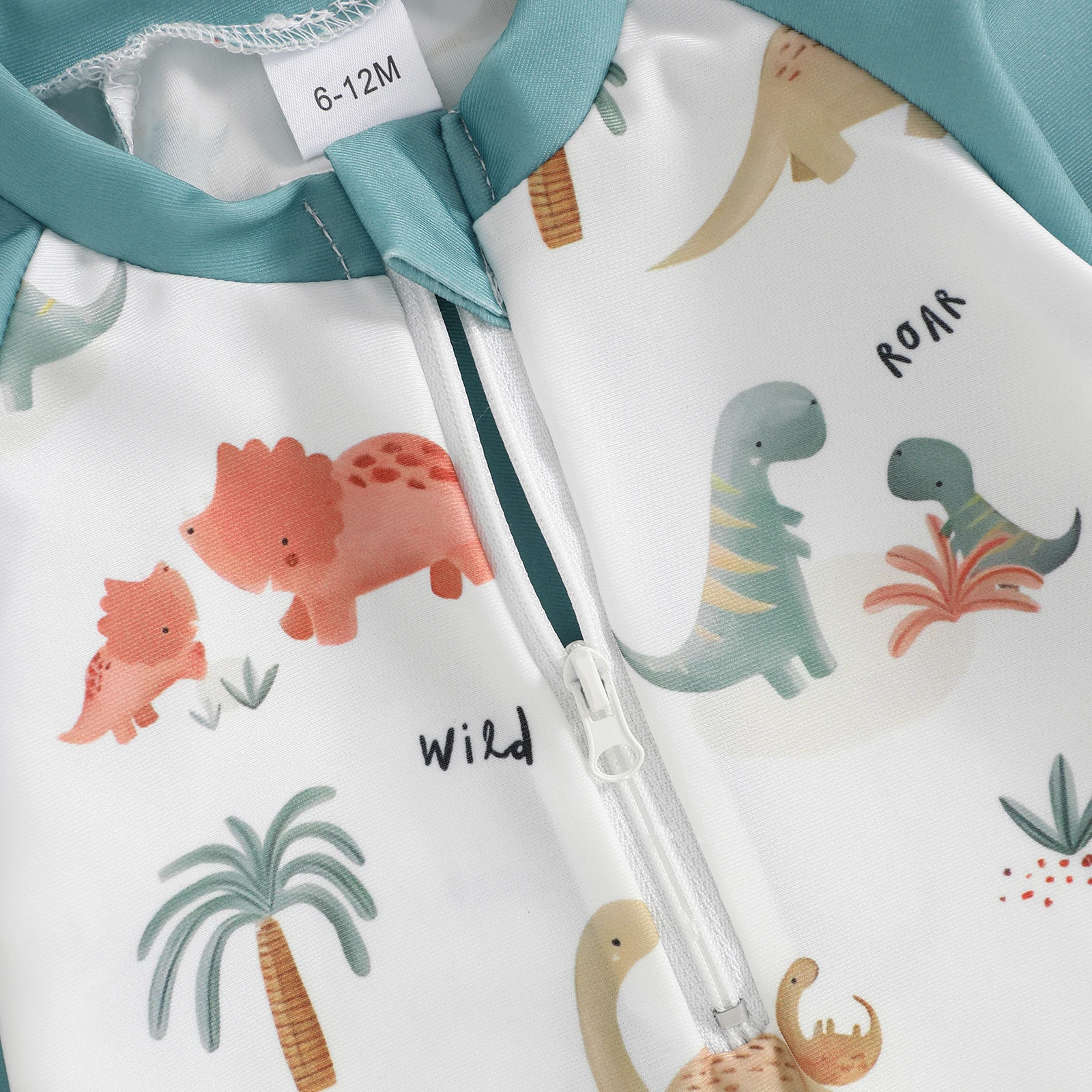 MISOWMNJOY Summer Baby Long Sleeve Swimwear Fashion Toddler Boys Rash Guard Swimsuit Dinosaur Print Zip Beachwar with Swim Cap 5