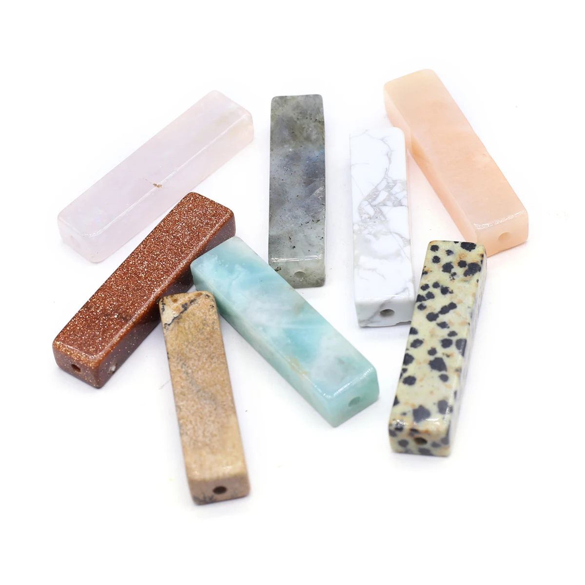

2 PCS Natural Semi-Precious Stone Random Colour Rectangle Pendant With Hole for DIY Jewelry Making Handmade Earring Necklace