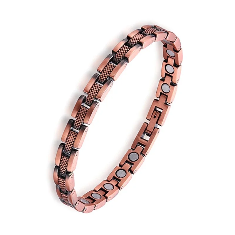 Vintage Chain Link Bracelets for Women Men Arthritis Copper Color Bangle Health Energy Germanium Double Row Magnetic Healthcare