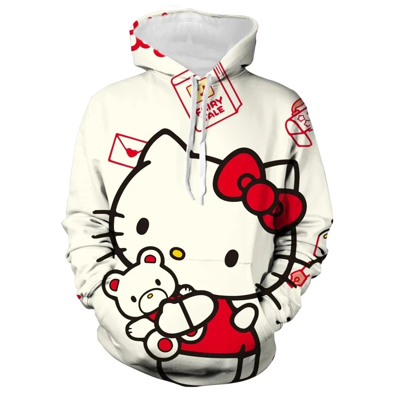 Hoodie com estampa 3D Hello Kitty feminino, com capuz infantil, Harajuku, meninos, meninas, casal, outono, moda primavera