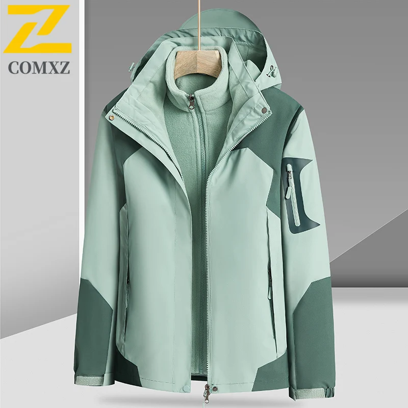 Winter 3-in-1 Detachable Men's Thermal Jacket  Lined Waterproof Windproof Hiking Coat with Hood Outdoor Camping  Fishing Parka