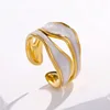 Bague Vintage en acier inoxydable pour femmes, anneau d'ouverture d'huile goutte à goutte blanche, Simple, couleur or, géométrique réglable, bijoux 2023