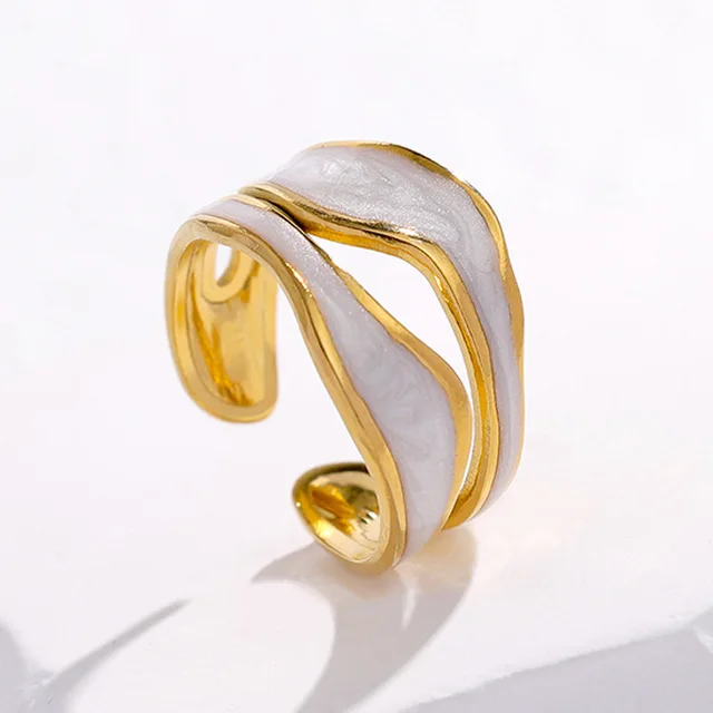 Bague Vintage en acier inoxydable pour femmes, anneau d'ouverture d'huile goutte à goutte blanche, Simple, couleur or, géométrique réglable, bijoux 2023