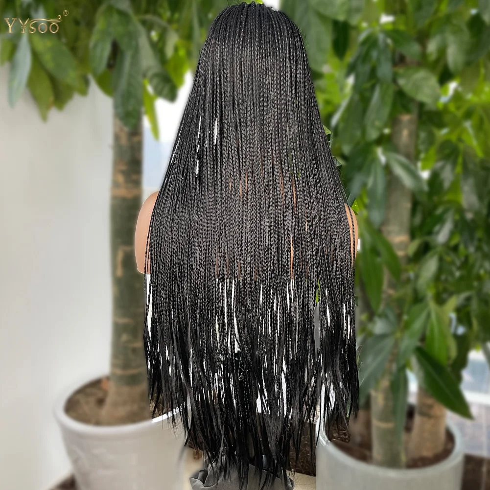 Long Side Part Black Micro Braided 13x6 Synthetic Lace Front Wigs for Black Women Full Hand Tied Box Braided Lace Front Wig
