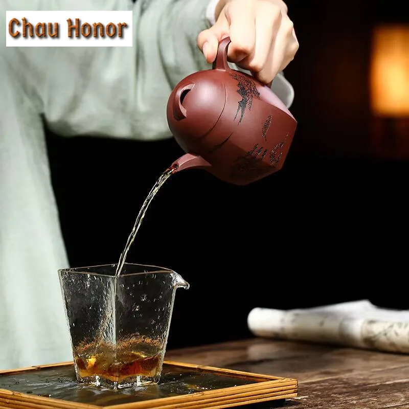 280ml Yixing Purple Clay Teapot Ore Dahongpao Six Square Ball Handmade Household Kung Fu Tea Set Tea Kettle Customized Gift