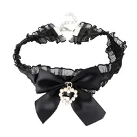 Women's Cute Collar Lolitas Handmade Vintage Lace Heart Choker For Women Gothic Bow Knot Necklace Girls Uniform Accessories - Image 2