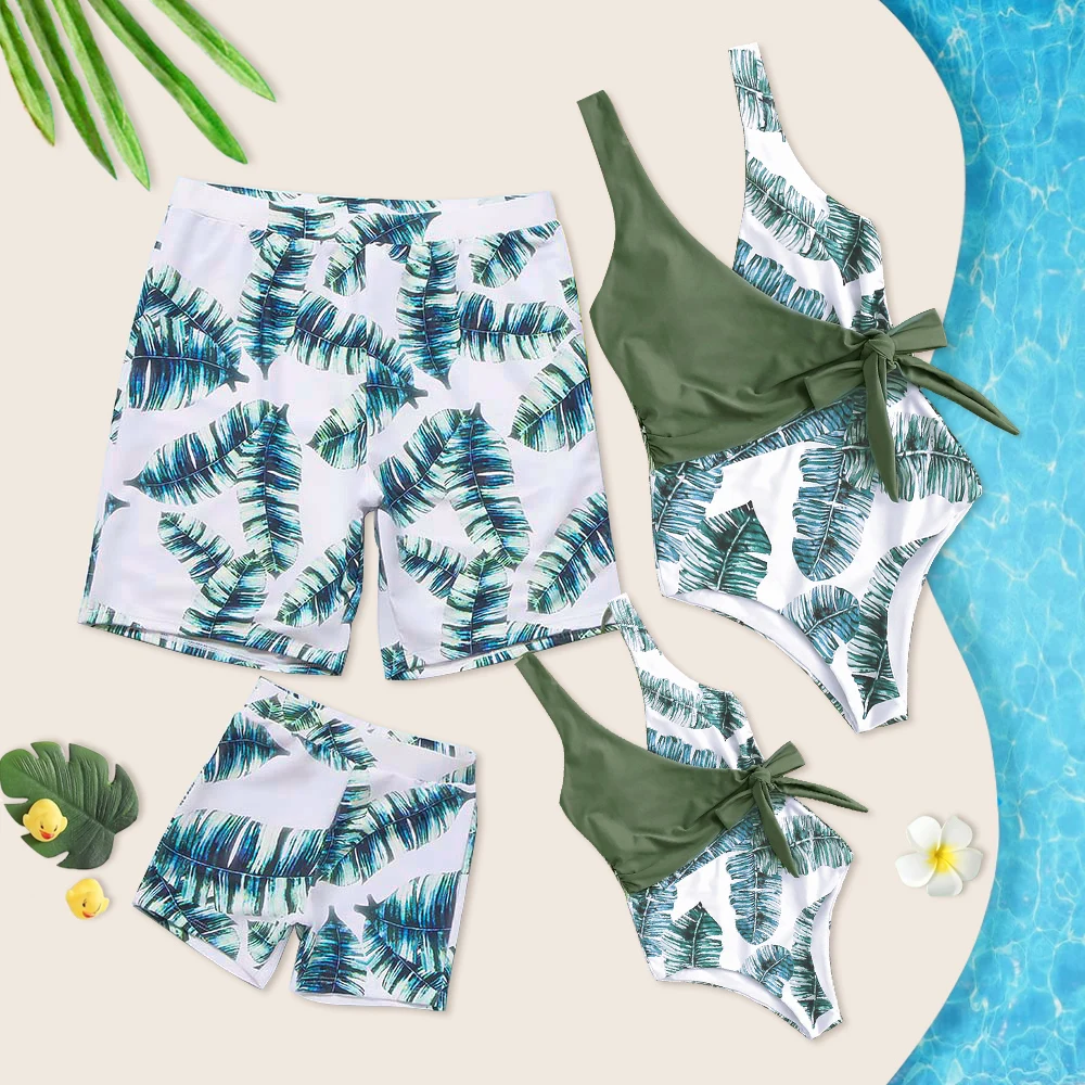 Family Matching Outfits Mother And Daughter Whole Swimsuit Father Son Beach Shorts Mom Kids Swimwear Summer Bathing Suits 6