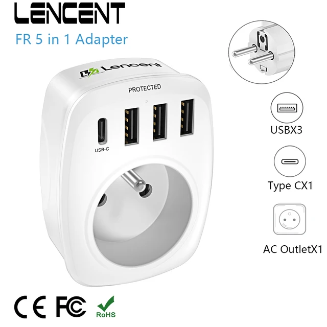 LENCENT Cube rallonge multiprise 2M avec 4 Prises AC, 3 USB et 1 Type C,  Protection Contre Les surtensions pour rallonge électrique avec  Interrupteur pour Maison, Cuisine, Bureau, Tressé Câble : :  Bricolage