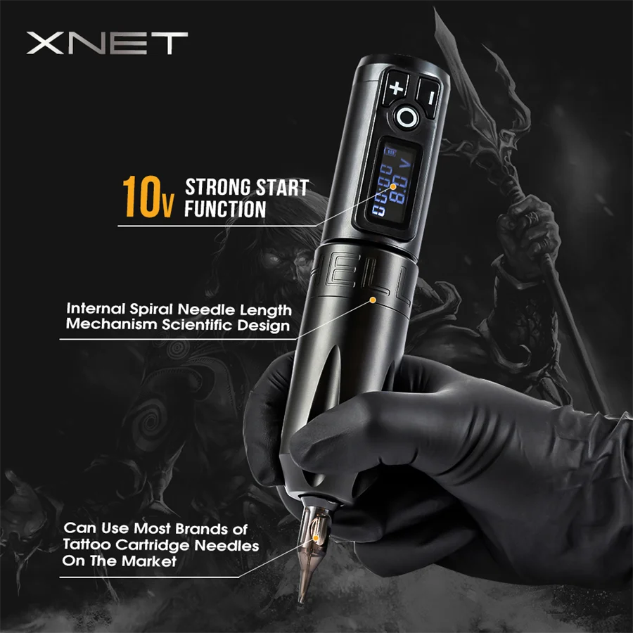 Ambition Trident Tattoo Machine Gun Pen Portable Wireless Battery Strong Coreless Motor LED Digital Display For Tattoo Art