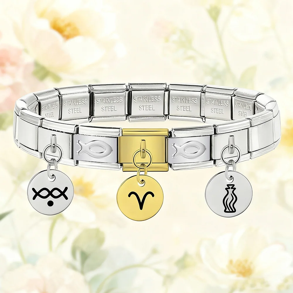 URING 9 mm Original Design Kreis Anhänger Laser Charm 12 Konstellationen Italienisches Armband Link Herstellung DIY Edelstahl Schmuck – Detail 1