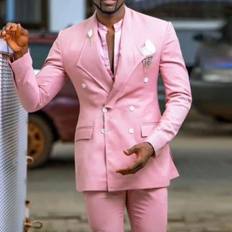 

Pink Men Suit's Design Lapel Causal Spring and Autumn Groom Fashion Men For Wedding Formal 2 Pieces (Jacket +Pants) Male