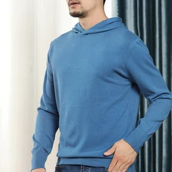 Man Cashmere hoodie Sweaters With Hat  Warm Cashmere Knitted Jumpers Men 2023 Autumn and Winter New Long sleeve hoodie