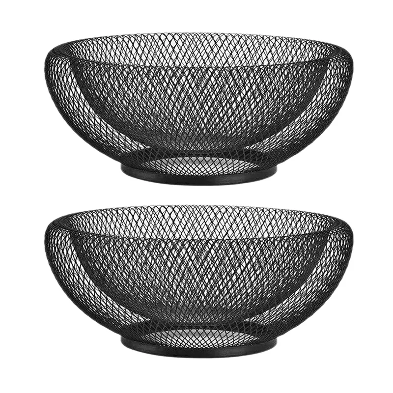 

New 2X Metal Mesh Creative Countertop Fruit Snacks Basket Bowl Stand For Kitchen, Large Black Table Centerpiece Holder