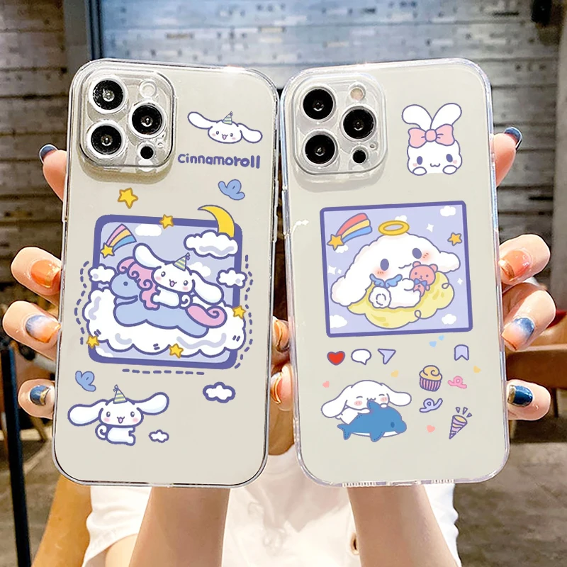 

Cute Cinnamoroll Sanrio Art For Apple iPhone 15 14 13 12 11 XS XR X 8 7 SE Pro Max Plus Mini Transparent Phone Case