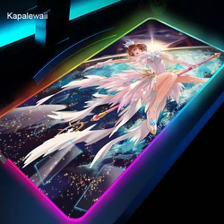 RGB Anime Cardcaptor Sakura Game Mouse Pad Cute Girl Gaming Accessories Play Mat Backlight Slipmat Rgb Mousepad Pink Led Gamer 
