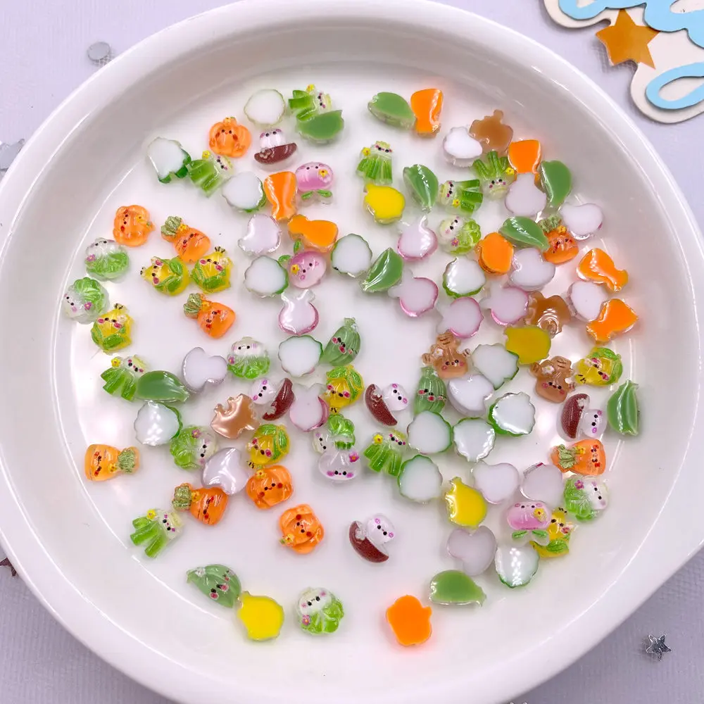 100pcs 수지 혼합 다채로운 양파 양배추 무 버섯 야채 네일 아트 플랫 백 라인 석 DIY 스크랩북 인형 공예