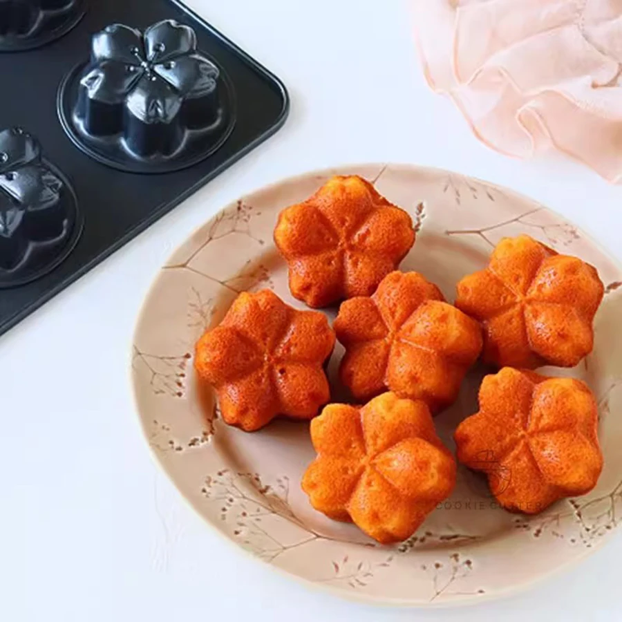 6 Cavity Cherry Blossom Flower Shape Carbon Steel Madeleine Muffin Cake Pan Bread Mousse Cake Baking Accessories Kitchen Mold