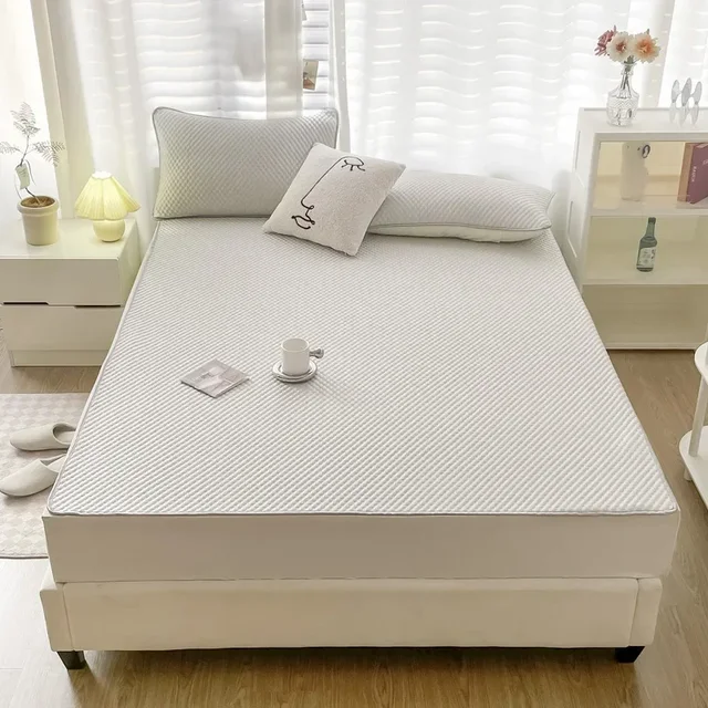 Solid Summer Mat Kit Cooling Feel Bed Pad Pillowcase Set Cold Sleeping Bed Mat Flat Sheet Summer Folding Ice Cool Bed Sheet 4