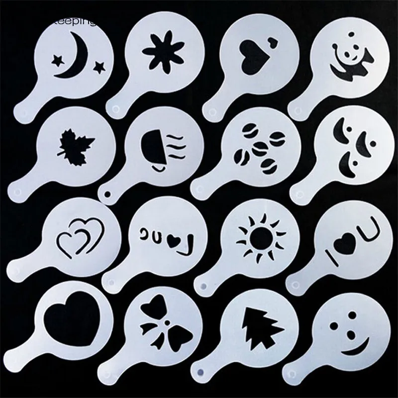 Creative Kitchen Accessories 16pc Fancy Coffee Printing Template Kitchen Tools Kitchenware Coffee Spray Template Gadgets