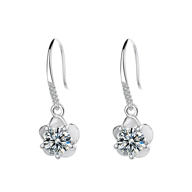 

100% S925 Real Silver Fashion Flower Zircon Ladies Earrings Plum Blossom Personalized Earrings New Diamond Earrings Jewelry