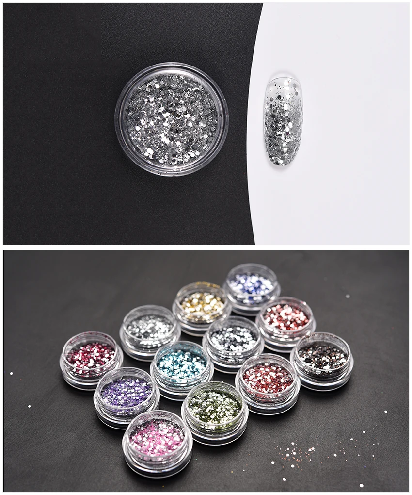 1pcs 12 Colors Silver Nail Glitter Flakes Powder