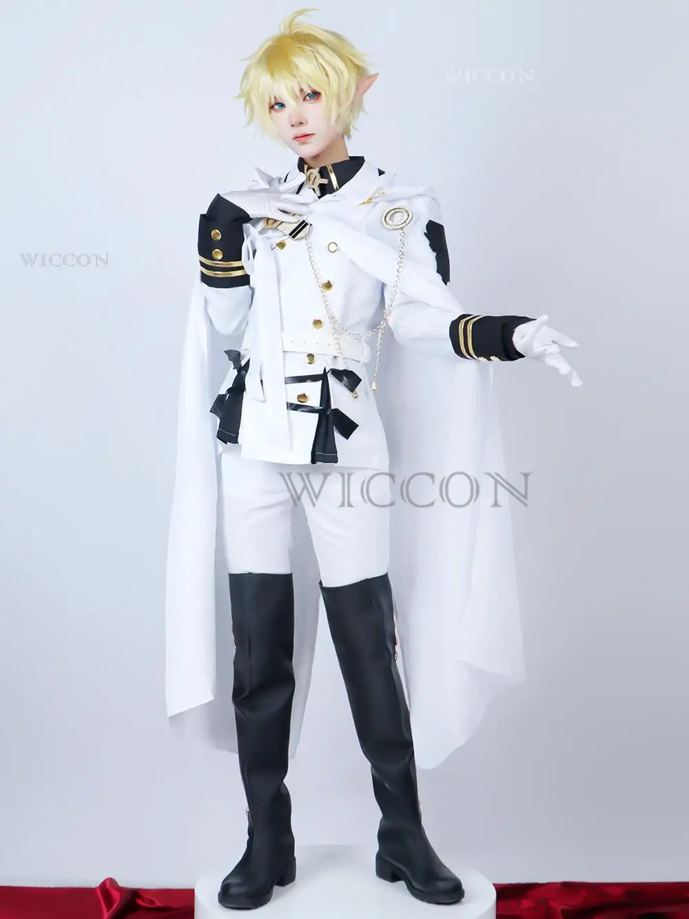 

Mikaela Hyakuya Cosplay Anime Seraph Of The End Cosplay Costume Halloween White Cloak Trench Coat Pants Gloves Wig Uniform Play