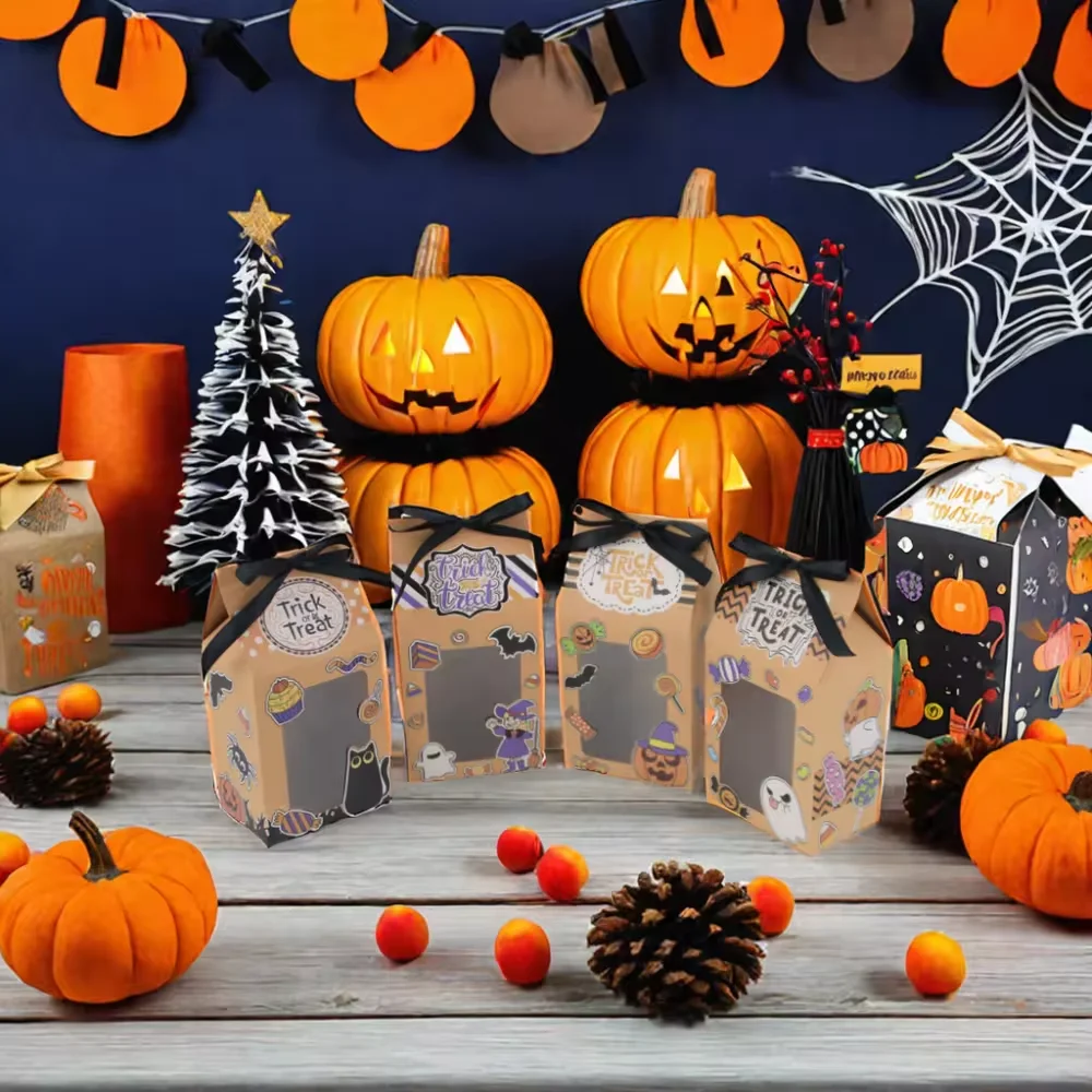 12 Stück Halloween Pappe Geschenk boxen für Halloween behandeln Boxen in Halloween Funktionen für Süßigkeiten Snacks Keks kleine Geschenke mit w – Detail 4