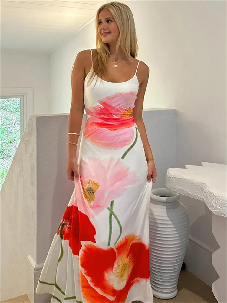 

Tossy Summer Printed Halter Dresses For Women Fashion Beach Holiday Spaghetti Backless Maxi Dress Female Elegant Party Dress New