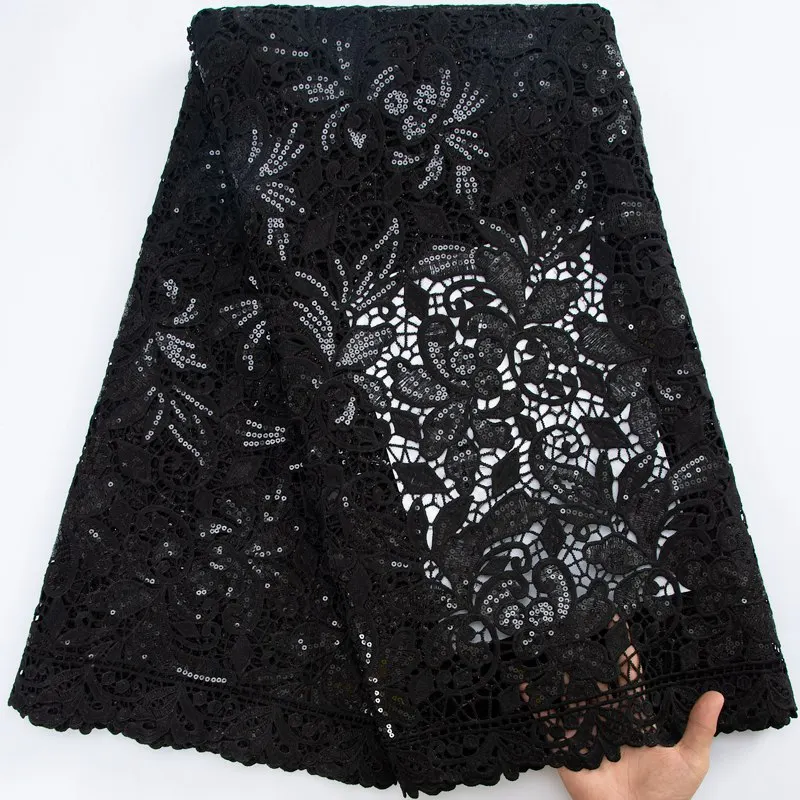 

Черный Африканский шнур кружевная ткань 2023 высокое качество водорастворимый нигерийский французский гипюр шнур кружево для свадебной вечеринки шитье S3170