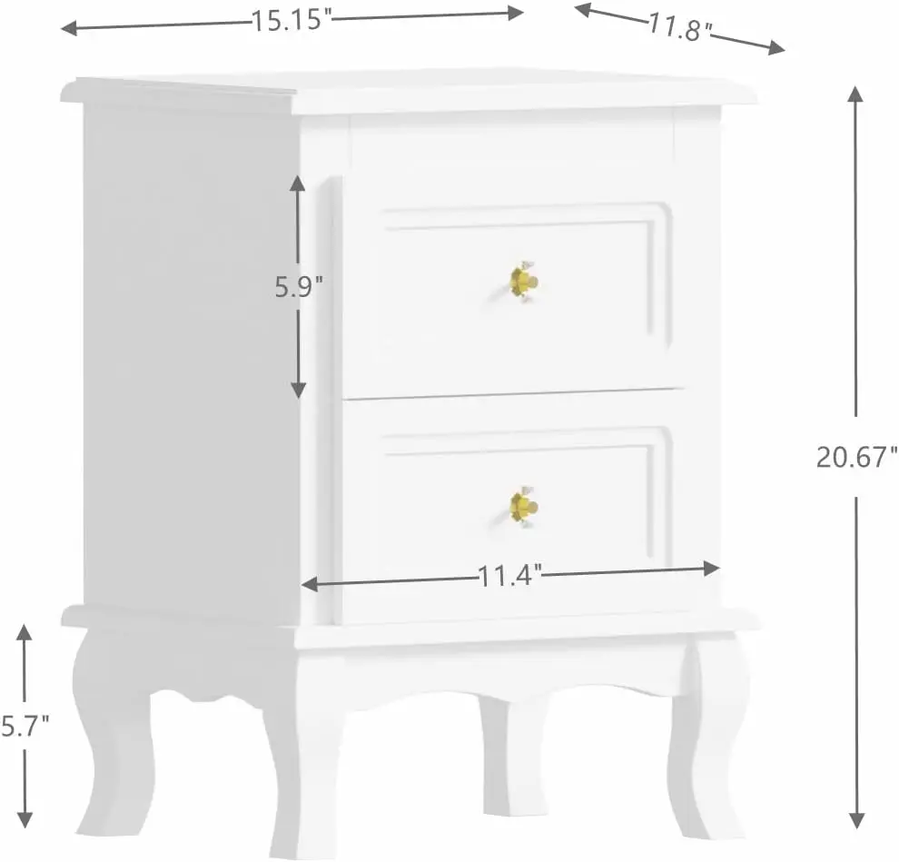 Bedside Table 2 Piece Set 2 Drawers Side Table, Wooden Sofa Side Shelf