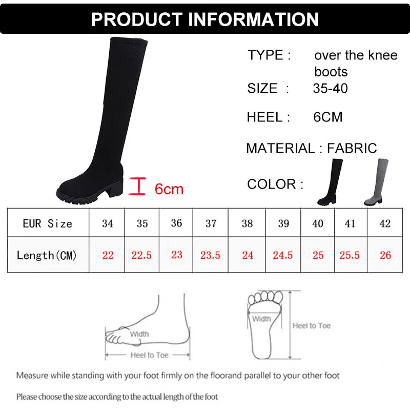 Lucyever Autumn Winter Women's Over The Knee Sock Boots Stretch Knitted Thick Heels Long Boots Woman Slip On Platform Shoes