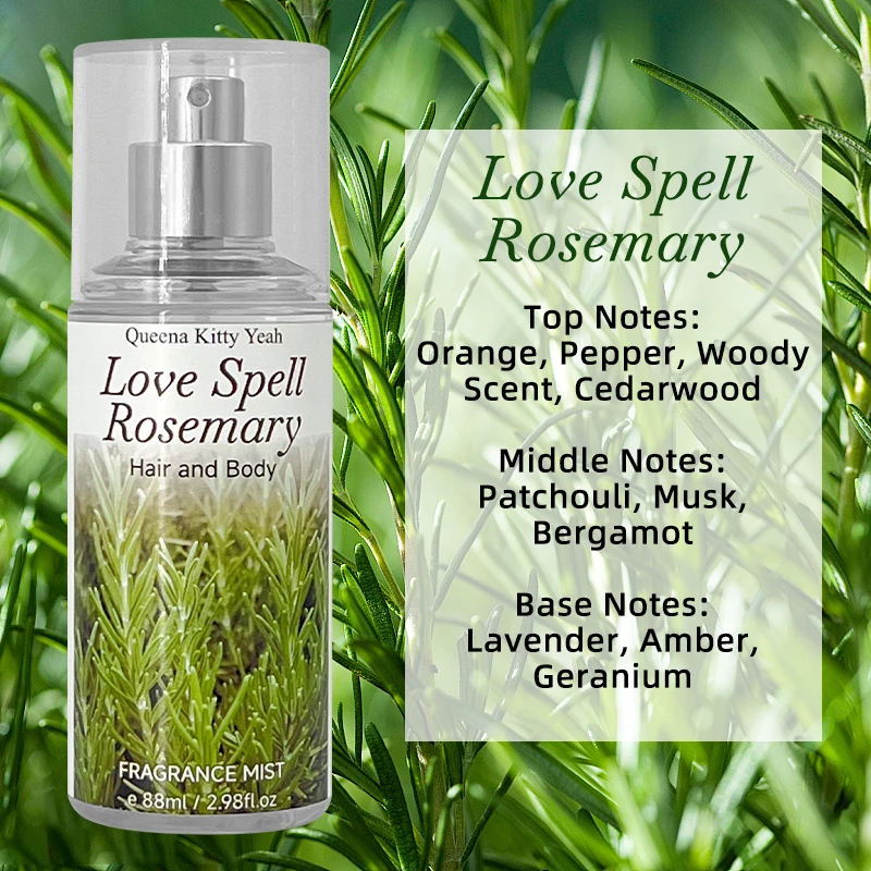 Ароматний туман для тіла 88 мл - Заклинання розмарину/пелюстки сакури/зваження троянди/солодкий кокос/імбирний апельсин, стійкий натуральний Sc