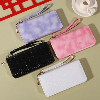 Portafoglio classico, pochette di grande capacità con cerniera, porta carte con 8 slot e scomparti multipli, elegante pochette a mano 1
