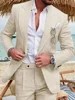 Classic Men's Linen Set 2-Piece  Jacket and Pants Slim Fit Suit Summer Beach Wedding One Button Tuxedo Linen Suit 5