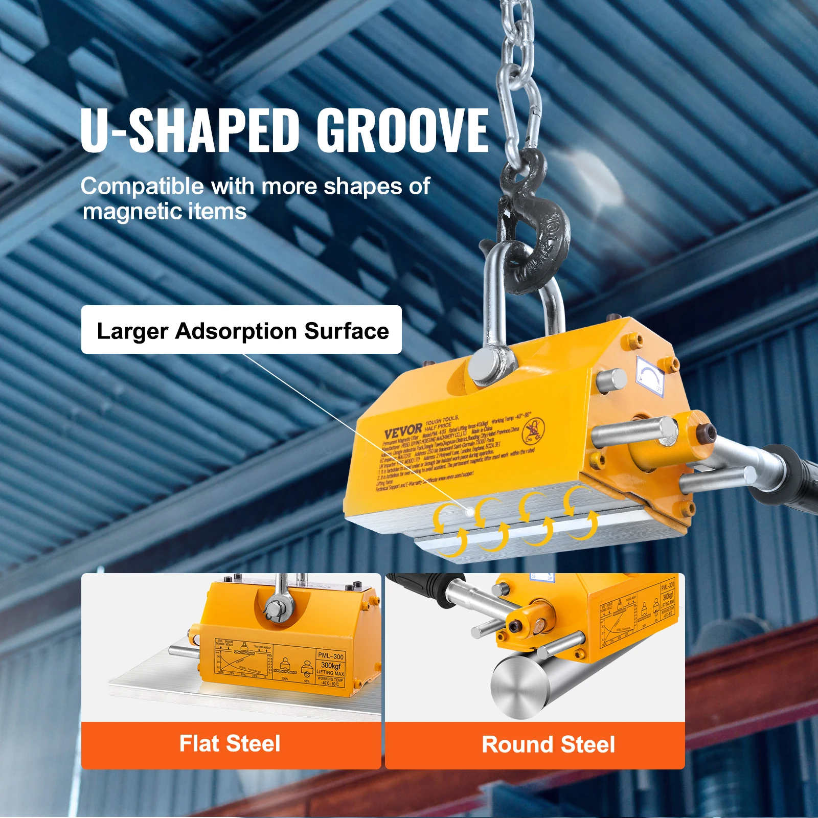 VEVOR 100KG-2000KG Permanent Magnetic Lifter Pulling Capacity 2.5 Safety Factor Neodymium & Steel Lifting Magnet Lift Magnets round magnet