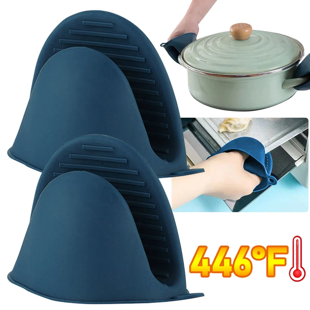 6-2pcs Silicone Oven Mitts Heat Resistant Anti Scalding Non Slip Gloves Cooking Baking