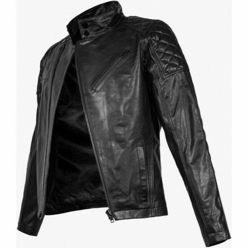 Black Genuine Sheepskin Leather Jacket European and American Fashion Trend Men Clothing