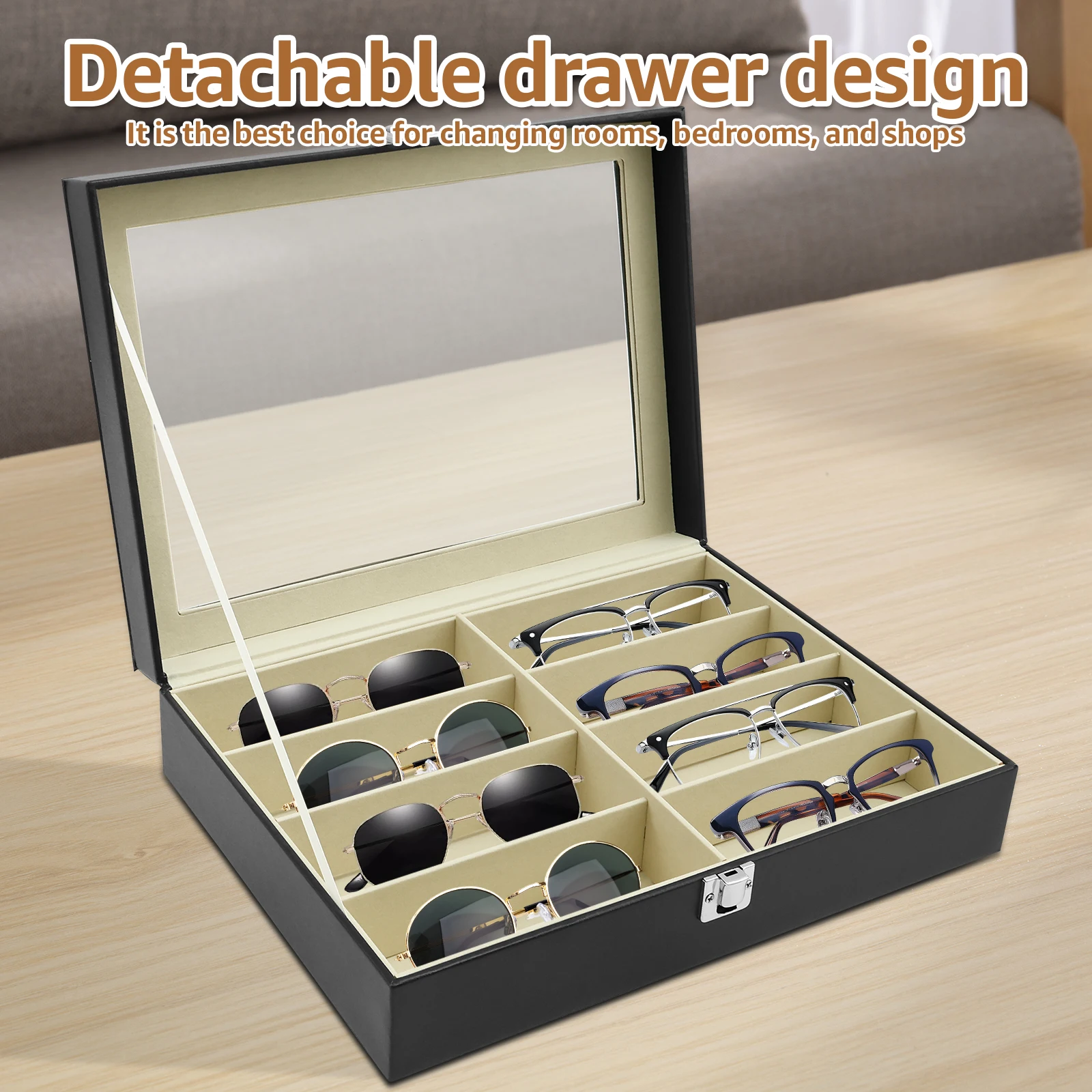8-Slots PU Leather Glasses Tray Sunglasses Display Case Myopia Eyeglass Organizer Box Men Sunglasses Women Jewelry Display Box