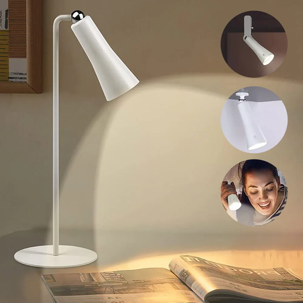 

Rechargeable LED Desk Lamp, Dimmable 360° Rotating Magnetic Table Lamp Clip Light Flashlight for Study Reading Lamp de chevet