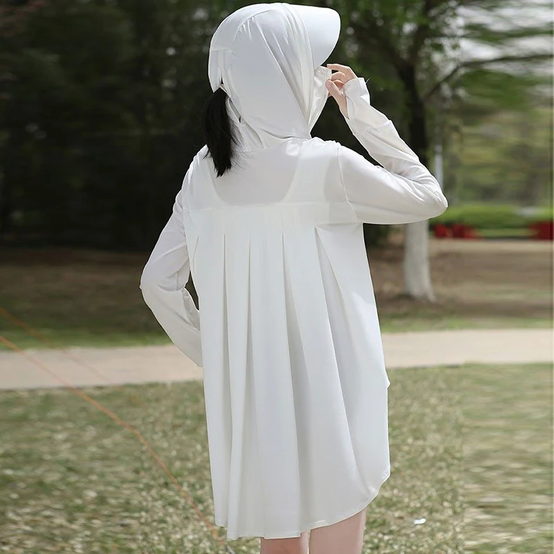 UV Resistant Hooded Zipper  Long Sleeve Front Short And Back Long Pocket Sunscreen Top Summer For Women Clothes Casual Solid Coa
