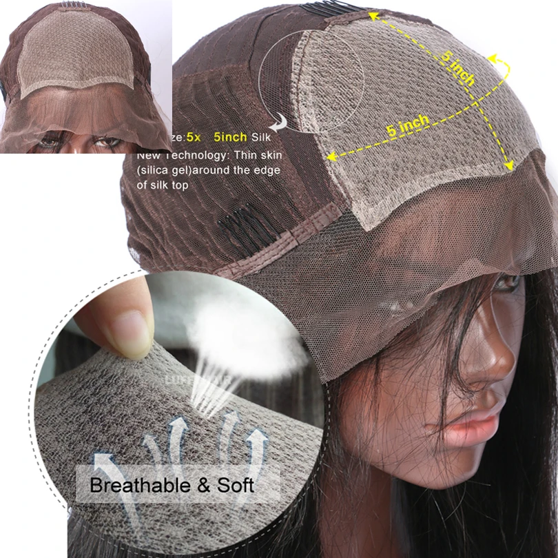 Water Wave 5x5 Silk Base Lace Front Wigs Human Hair Pre Plucked