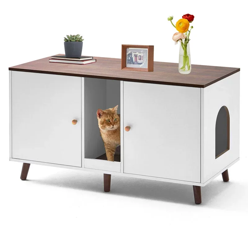 Modern Wood Cattery Cat Kennel Pet House Furniture Hidden Cat Toilet Litter Box Multifunctional Villa Indoor Wooden