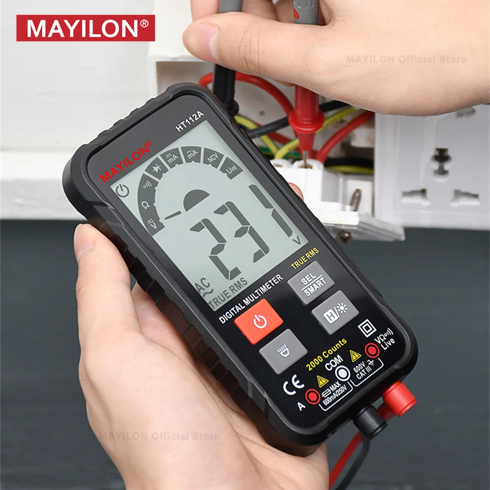 MAYILON HT112 스마트 멀티미터 전문 디지털 전류계 전압계, 자동 범위 전기 멀티 계량기 라이브 NCV 다이오드 테스터