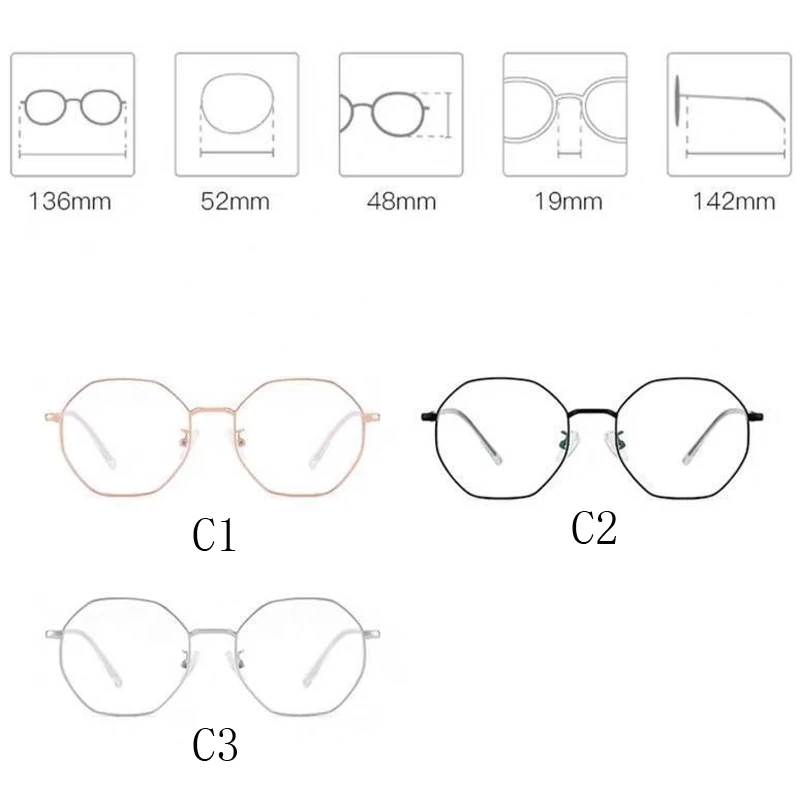 Retro Unisex Polygon Anti Blue Light Glasses Metal Frame Flat Ocular Fashion Comfortable Transparent Spectacle for Women Men