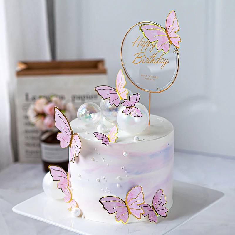 5 set Cake Topper da forno bordo oro rosa farfalla principessa
