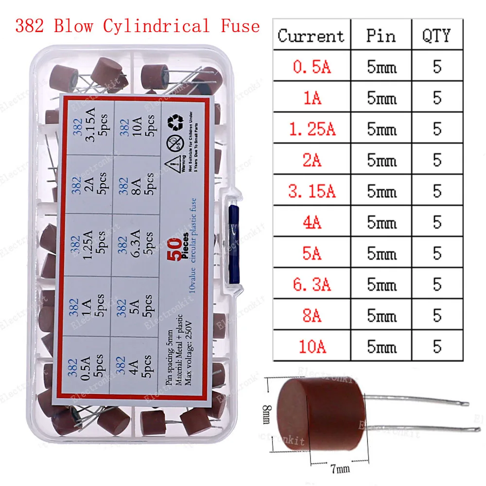 12V-250V 납선 믹스 키트가 있는 느린 고속 유리 퓨즈 0.1A 0.25A 0.5A 1A 2A 2.5A 3A 3.15A 4A 5A 6A 6.3A 8A 10A 15A 16A 20A 30A