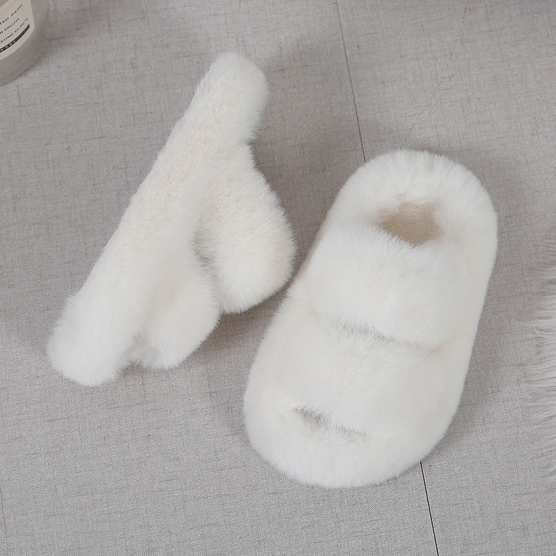 Classic Kids Fur Slippers Winter Warm Children Open-toe Fluffy Slippers Fashion Slip-on Girl Causal House Cotton Shoes Versatile